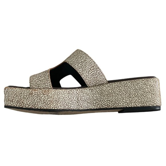 ALL BLACK FOOTWEAR‎ Blunt T Wedge Sandals Silver Brown Leather Womens 40 9-9.5 - Picture 8 of 12
